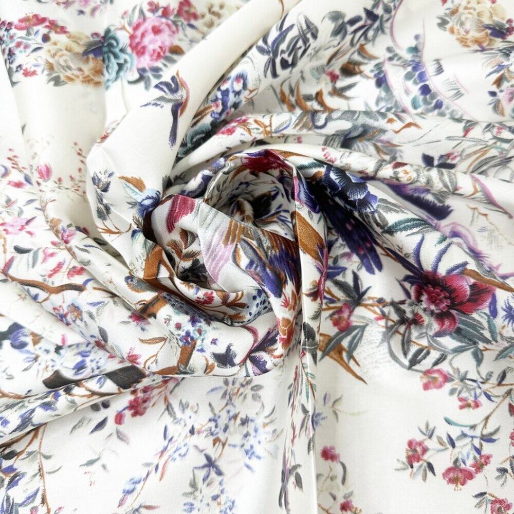 2/$30 NEW Cream Bird Floral Flower Printed Silky Fashion Scarf - Picture 11 of 14